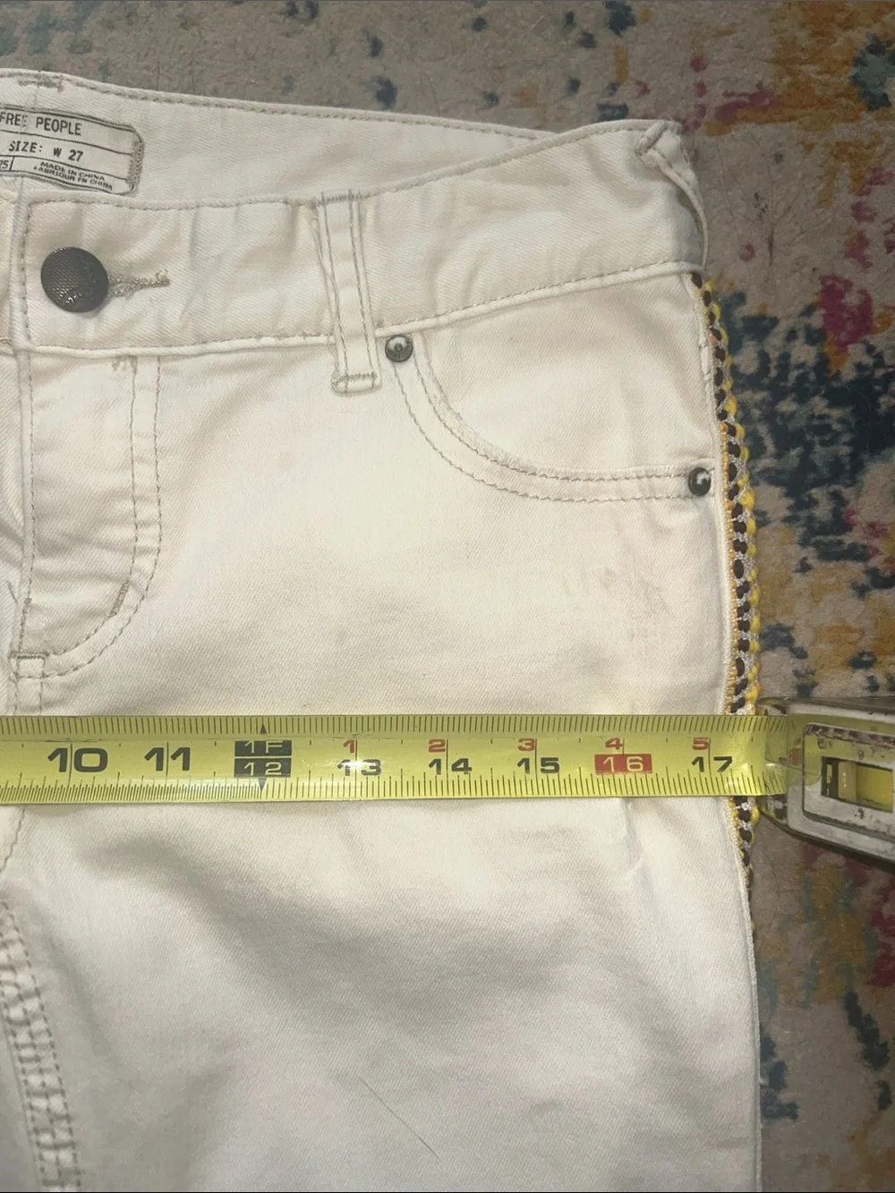 Free People Cream Skinny Jeans with Native American embroidered sides